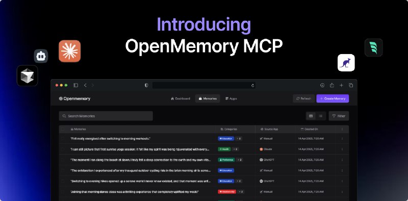 2. OpenMemory MCP标语：为你的人工智能工具配备的内存解释：这里“Memory”常见意思是“内存” ，“for your AI Tools”表示“为你的人工智能工具” ，整体意思就是供人工智能工具使用的内存，这样翻译符合科普杂志或日常对话的表达风格