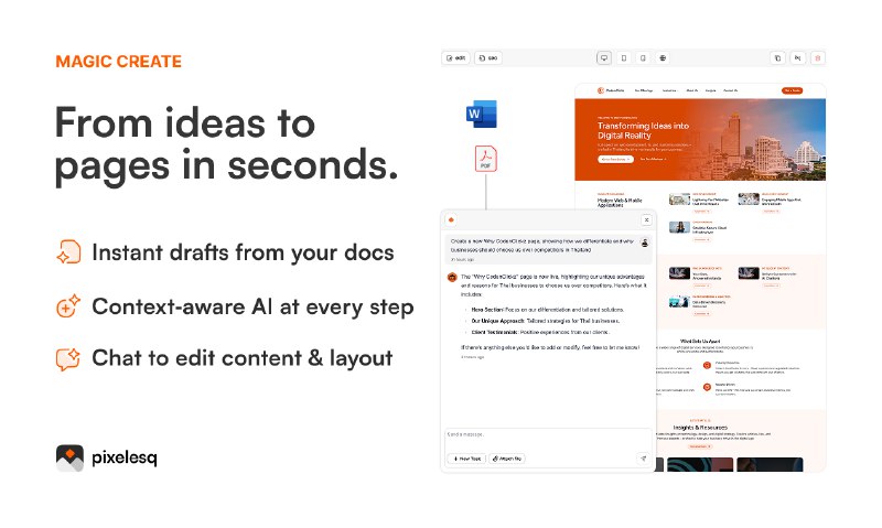 6. Pixelesq标语：面向网站的Cursor：原生人工智能无代码网站构建工具介绍：建网站难，运营网站更难