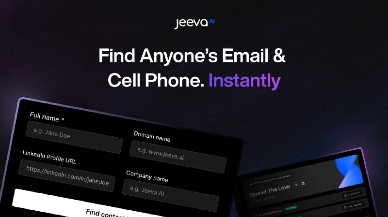 3. Contact Finder by Jeeva AI标语：几秒钟内就能获取经过验证的电子邮件地址和直拨电话号码
