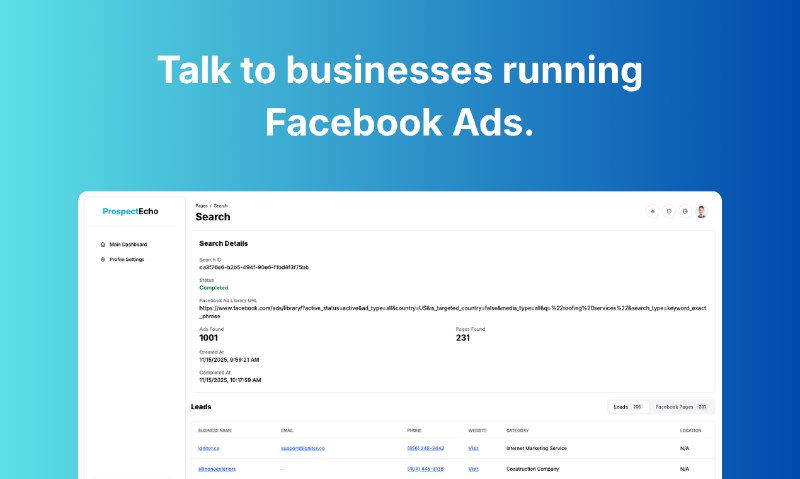 5. ProspectEcho标语：和投放脸书广告的公司聊聊