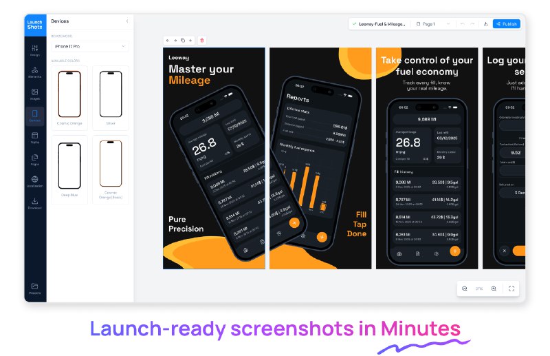 3. Launch Shots标语：几分钟内就能制作出令人惊艳的应用商店/游戏商店截图