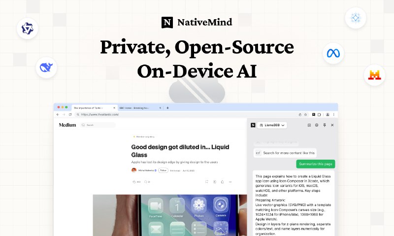 3. NativeMind标语：你专属的、完全私密的开源本地人工智能助手介绍：NativeMind 能让你在浏览器里用上最新的人工智能模型，它由 Ollama 提供支持，并且完全在本地运行