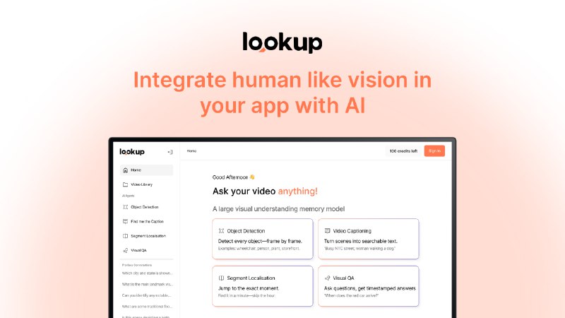 8. Lookup标语：有任何关于视频的问题都可以问我解析：“Ask Video Anything”直译为“就视频问任何问题”，结合日常表达习惯，调整为“有任何关于视频的问题都可以问我”，这样更符合科普杂志或日常对话的风格