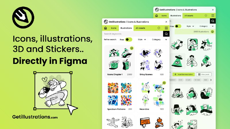 4. Getillustrations Figma Plugin标语：直接把超棒的矢量插画导入到Figma里