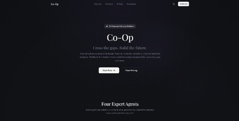 9. Co-Op标语：面向初创企业的人工智能驱动咨询平台介绍：Co - Op是一个开源的人工智能咨询平台，它能为初创公司的创始人提供多领域的专业指导