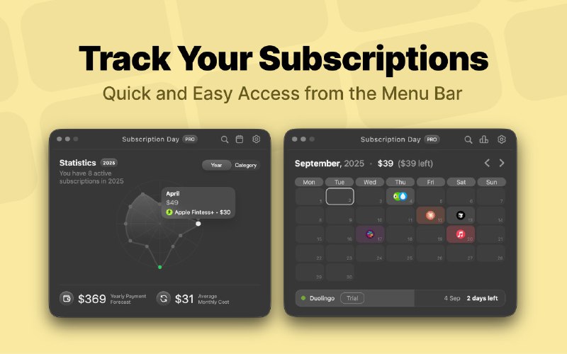 2. Subscription Day标语：在一个地方跟踪你的付费订阅情况