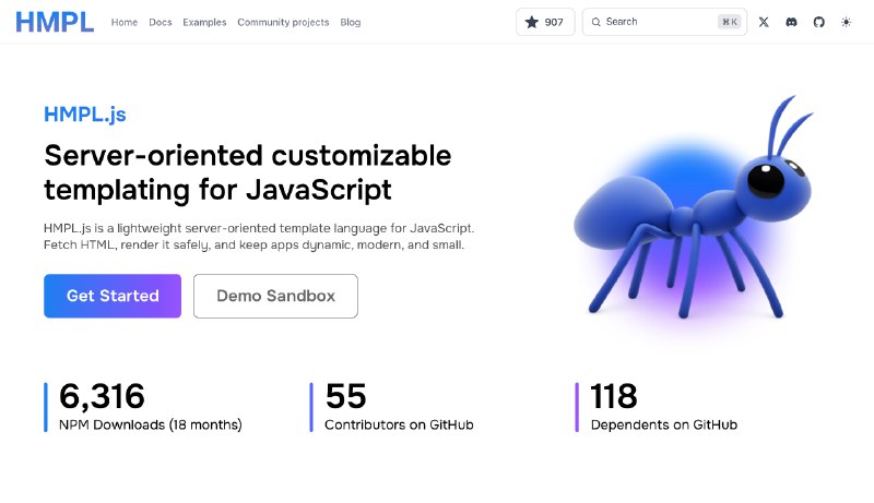 3. HMPL标语：面向服务器的轻量级 JavaScript 模板语言介绍：HMPL.js让你能用最少的JavaScript代码灵活构建由服务器驱动的模板
