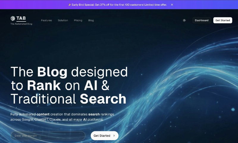 3. Tab标语：世界上最简单的、在人工智能和搜索引擎优化方面排名靠前的博客介绍：Tab是一款能自动为你撰写博客的工具