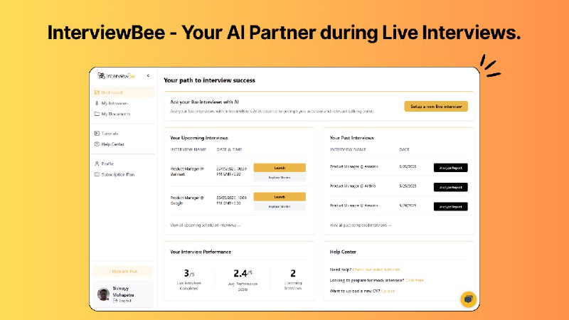 9. InterviewBee AI标语：在现场面试期间获得实时人工智能辅助