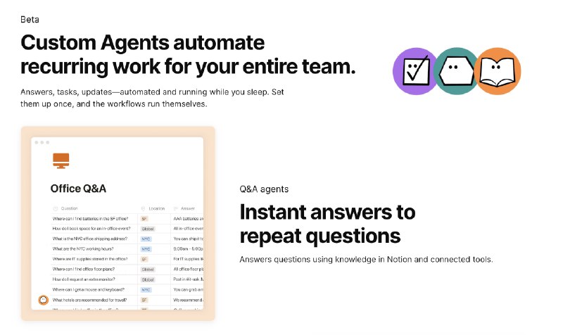 2. Notion Custom Agents标语：在Notion里你能做的任何事，你的智能助手都能替你完成