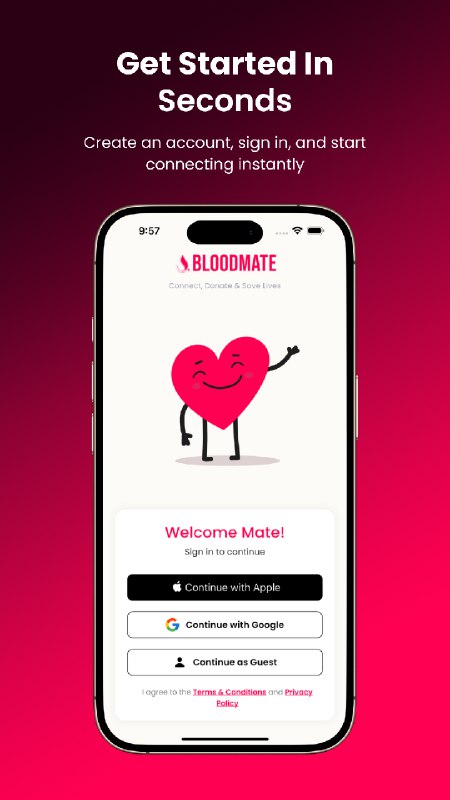 10. BloodMate标语：立即向你的联系人以及附近的献血者请求献血