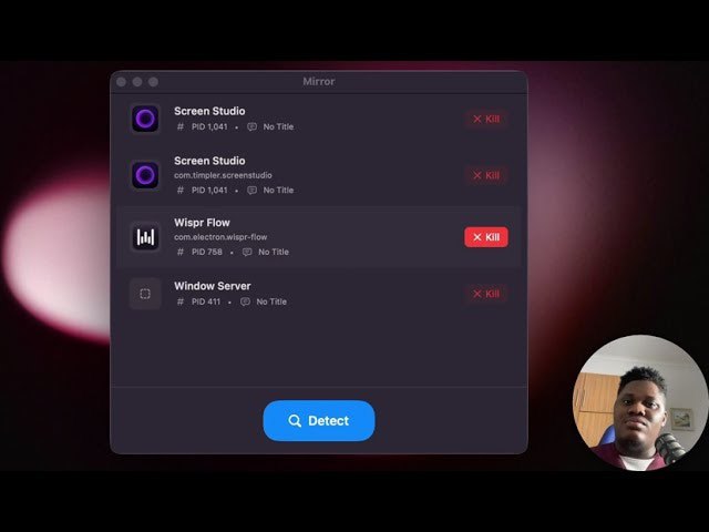6. Mirror标语：检测 macOS 系统上的隐藏应用程序介绍：Mirror（镜像）能检测到那些故意在“活动监视器”里隐藏自身的 macOS 后台应用程序