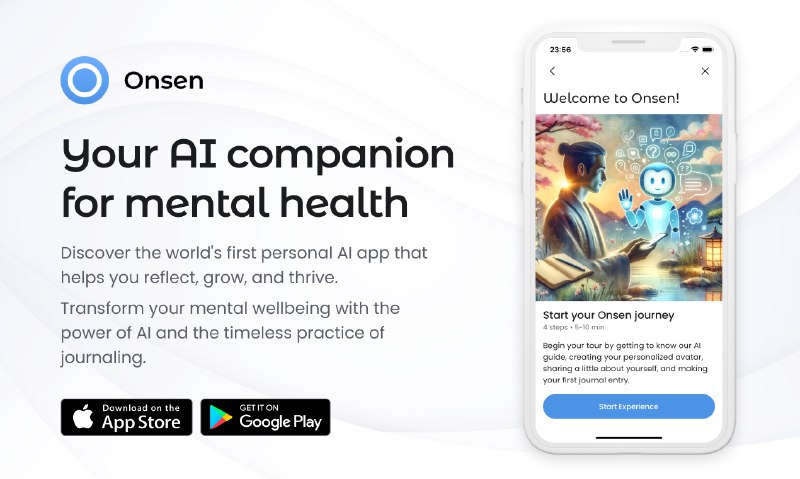 8. Onsen标语：用于心理健康的人工智能伙伴介绍：温泉（Onsen）是一款能提供心理健康关怀、情感支持和生活指导的人工智能伙伴