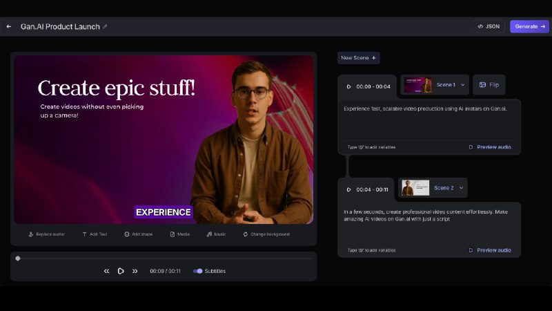 7. AI Video Generator by Gan.AI标语：从脚本制作专业视频的最简单方法介绍：和传统拍摄说再见吧！甘艾（Gan.AI）能让你利用逼真的虚拟形象、自定义场景和人工智能配音来生成专业的人工智能视频