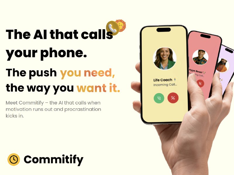 4. commitify.me标语：能给你打电话提醒你按计划行事的人工智能助手介绍：“承诺提醒宝”（Commitify）是一款人工智能语音助手，它会给你打电话，帮你按计划行事