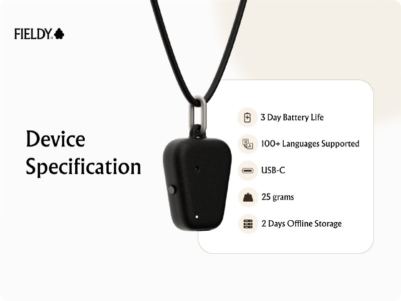 3. Fieldy标语：用于面对面会议的可穿戴式人工智能笔记记录器介绍：菲迪（Fieldy）是一款由人工智能驱动的可穿戴设备，能在你参加面对面会议时帮你记录笔记