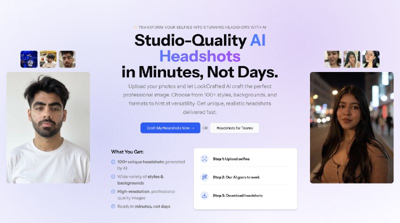 10. LookCrafted标语：短短几分钟，就能生成媲美摄影棚效果的人工智能证件照，无需等待数日
