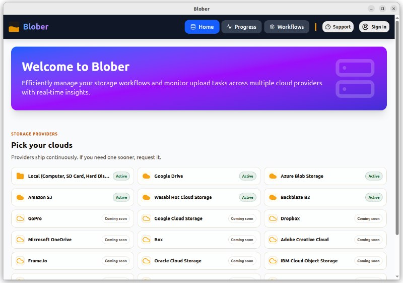 6. Blober.io标语：在不同云服务提供商之间传输文件的最简单方法