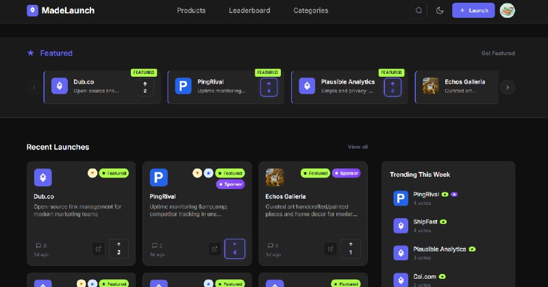10. MadeLaunch标语：推出你的产品，让早期使用者发现它