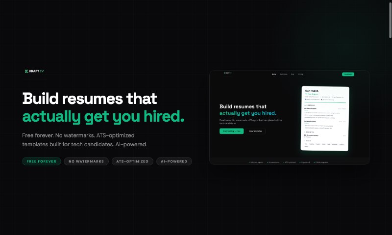 9. KraftCV标语：为每份工作量身定制简历，永久免费