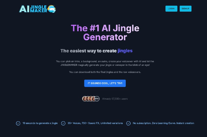 5. AI Jingle Maker标语：轻松一键，即刻创作电台广告曲、播客开场和音频广告