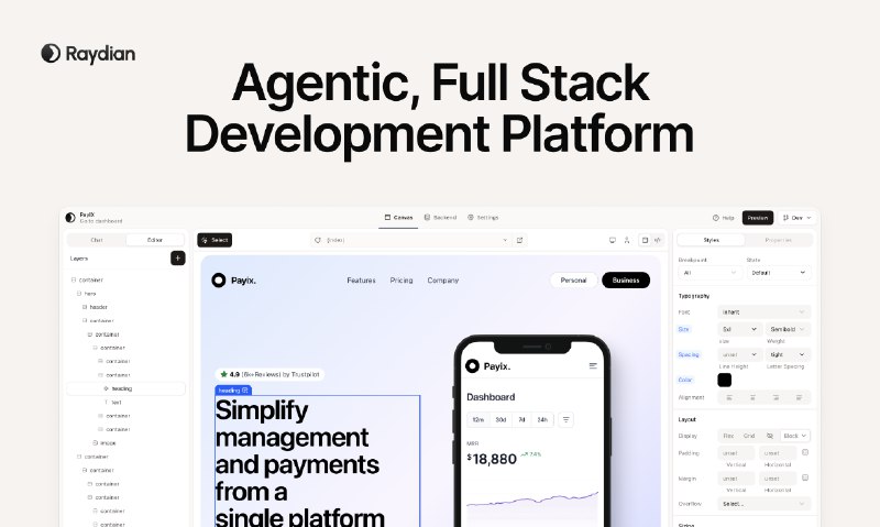 7. Raydian标语：人工智能产品开发者的下一个前沿领域介绍：我们是一家以人工智能为核心的全栈产品开发平台，能让你以一种有条理的方式可靠地构建网络应用程序