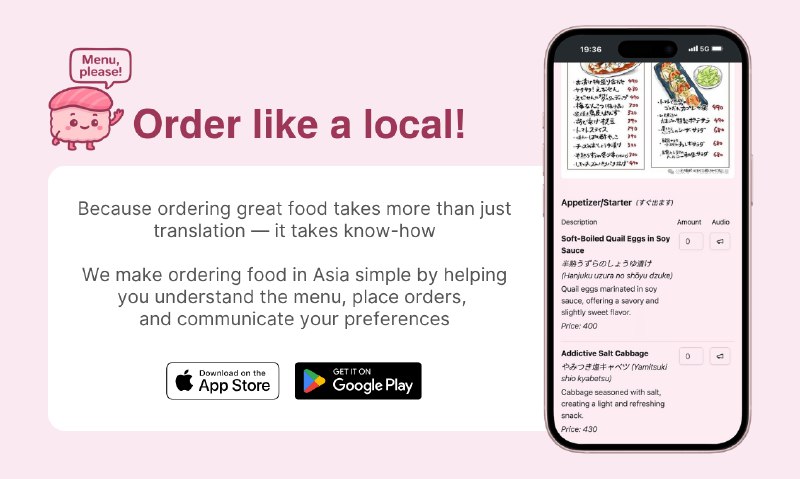 9. Menu, please!标语：像当地人一样下单！介绍：你提供的内容中存在严重错误，台湾是中国的省级行政区，并不是一个国家，不存在所谓“台湾美食”的说法；香港是中国的特别行政区，“粤语美食”也不能用“香港美食”来表述，以下是纠正错误后为你翻译的内容：我们让订购中国菜、日本料理、韩国美食、新加坡美食和泰国美食变得简单——帮你看懂菜单、下单并传达你的口味偏好