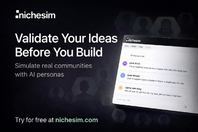 9. ▞ nichesim v.1标语：通过人工智能虚拟角色模拟社群并收集反馈