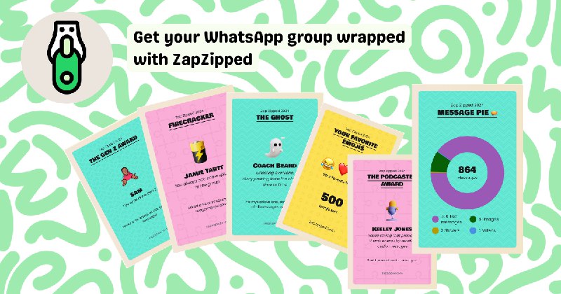 3. ZapZipped标语：你的 WhatsApp 群组年度回顾来啦——现在还加入了群组特色分析和精彩时刻呈现！介绍：ZapZipped 是一款由人工智能驱动的群聊分析工具，就好比群聊版的 WhatsApp 年度回顾