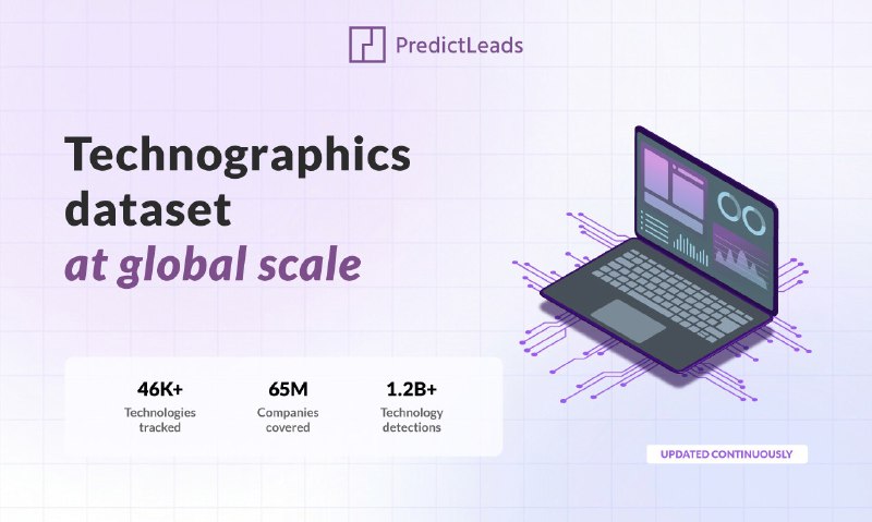 8. PredictLeads Technographics Dataset标语：带有应用程序编程接口（API）和MCP服务器的基于源代码的技术信息数据