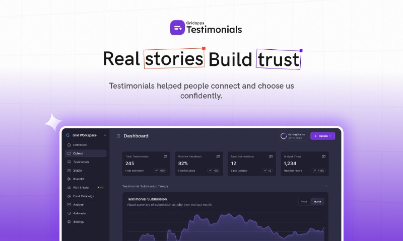 8. Gridapps Testimonials标语：一体化推荐展示组件，提升信任度，促进转化介绍：Gridapps客户见证平台能让你轻松地收集、管理、编辑和展示视频客户见证
