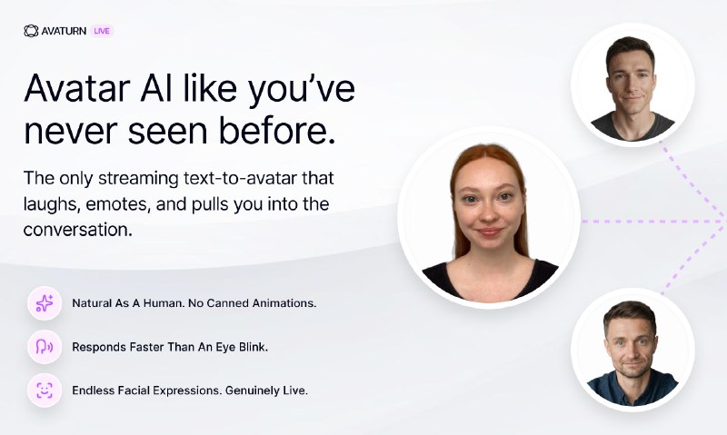 4. Avaturn Live标语：人工智能虚拟形象生成速度快9倍，表现力提升4倍，高度还原真实人类效果