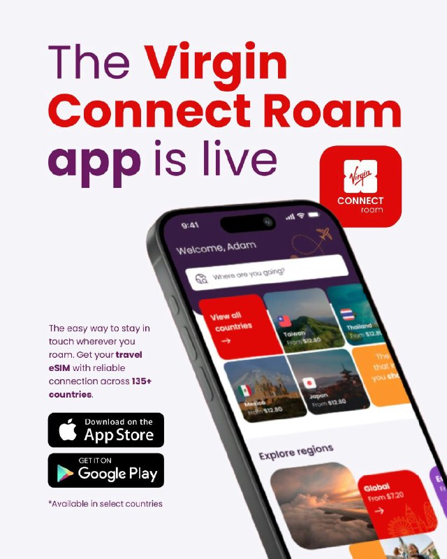 9. Virgin Connect Roam - Travel eSIM标语：专为旅行打造的 esim 卡注：eSIM 即嵌入式 SIM 卡，是一种直接嵌入到设备芯片上的 SIM 卡，这里直接保留英文缩写，因为它在日常生活和科技领域已被广泛认知和使用