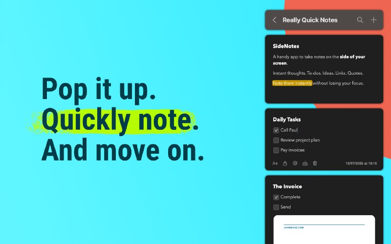 5. SideNotes标语：屏幕边缘快速便签这里“Quick notes”直译为“快速便签”，“on screen edge”表示“在屏幕边缘”，整体意思就是可以在屏幕边缘快速记录的便签