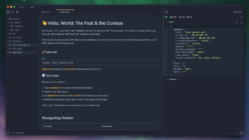 7. Voiden API Client标语：原生支持Git，模块化设计，专为开发者打造