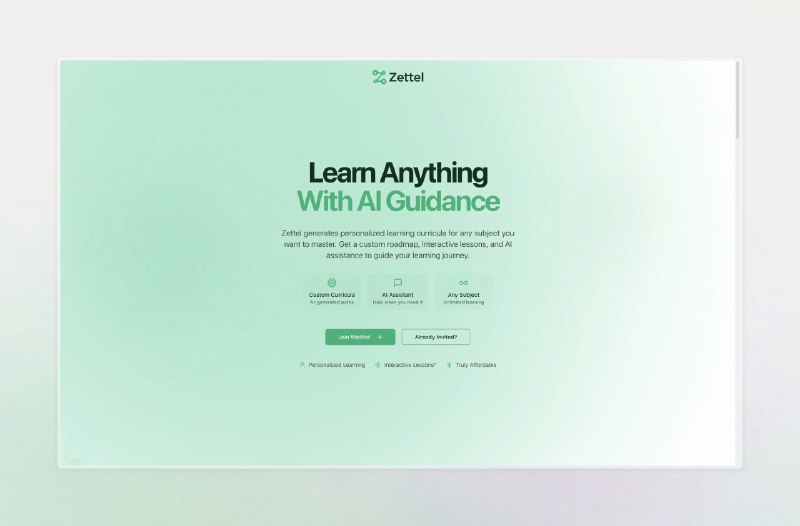 9. Zettel | Join Waitlist标语：借助人工智能，将你的学习目标转化为个性化课程